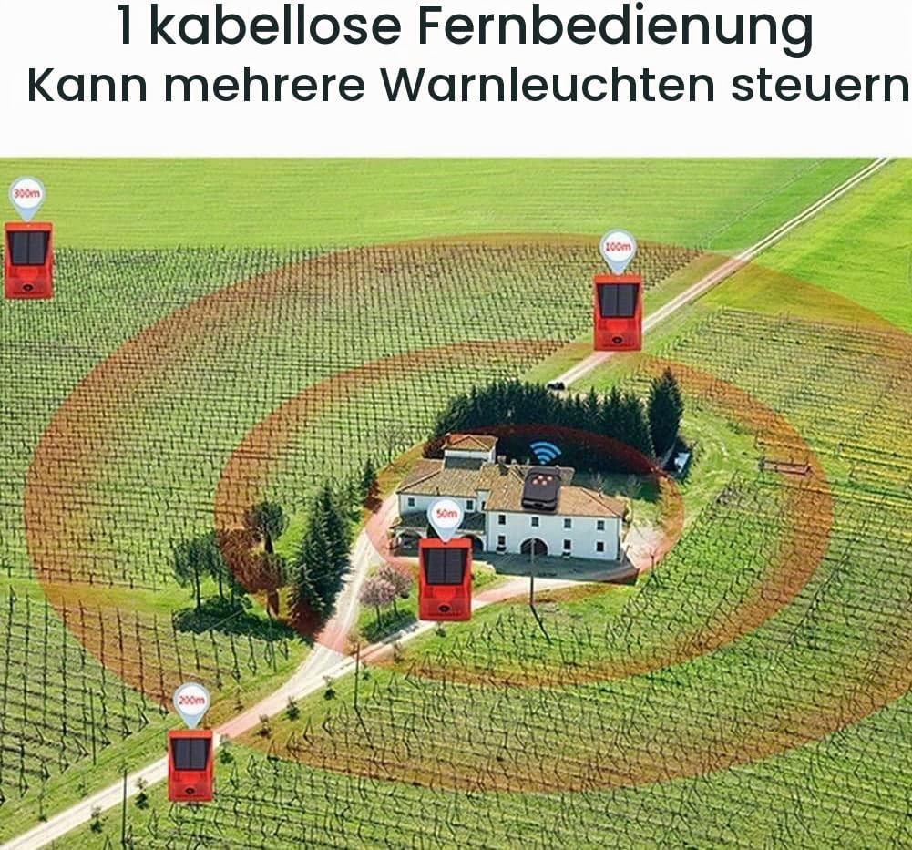 Solar Alarmanlage Blitz Hell mit Fernbedienung Bewegungsmelder Draussen Alarm Hell 129db Ton Sicherh