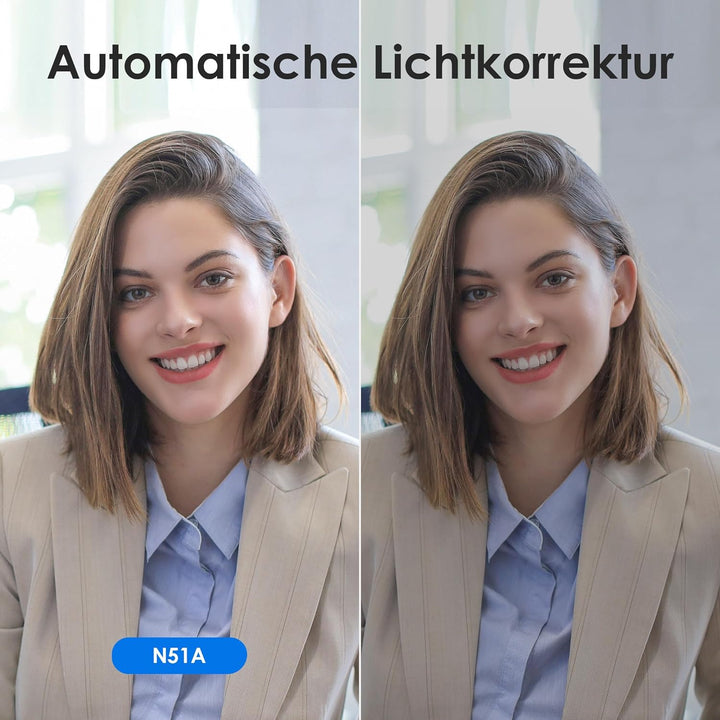 N51A Webcam Full HD 2.5K/30PFS PC Kamera mit Dual Mikrofone, 110°Blickfeld, Belichtungskorrektur, Fe