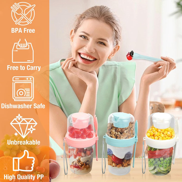6 Stück Müslibecher to Go mit Löffel, 800ml Jogurtbecher für Unterwegs Overnight Oats Gläser, Bpa-Fr