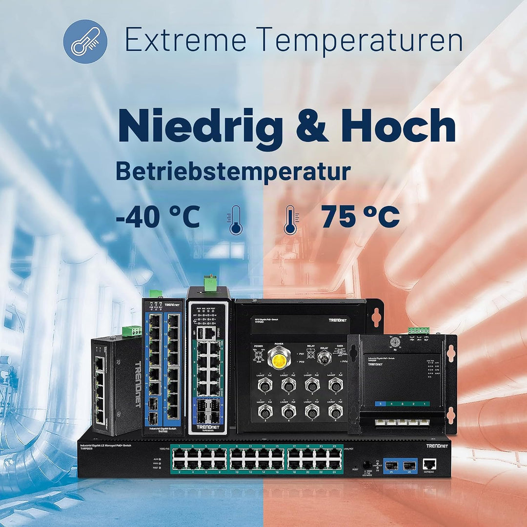 TRENDnet TI-E50 Industrieller nicht verwalteter 5-Port-Fast-Ethernet-DIN-Schienen-Switch, 5 x Fast-E