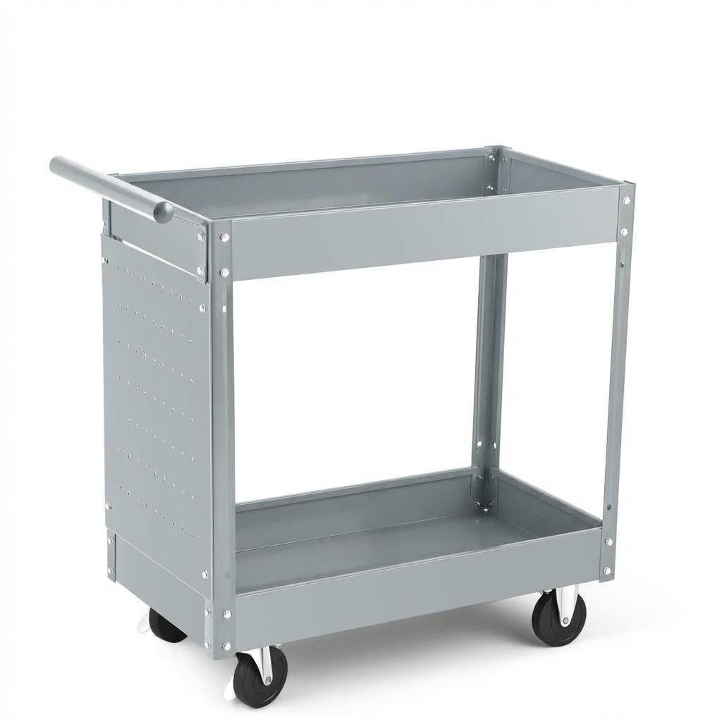 Werkzeugwagen Rollbar 2 Ebenen, Bis 150 kg Belastbar, Metall Werkstattwagen Mit Rollen und Lochwand,