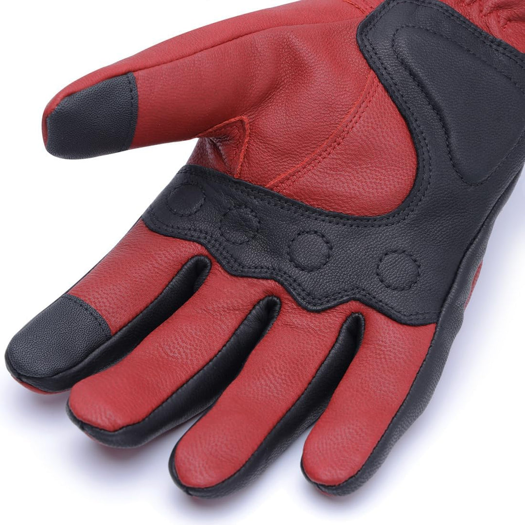 Harssidanzar Herren Winter Motorradhandschuhe,echtes Leder Vollfinger Touchscreen Thermisch gefütter