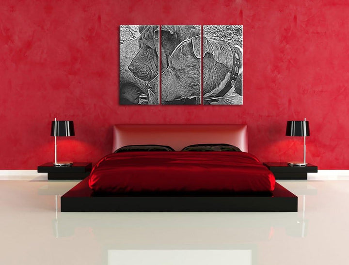 zwei Hunde im Profil NewArt 3-Teiler Leinwandbild 120x80 Bild auf Leinwand, XXL riesige Bilder ferti