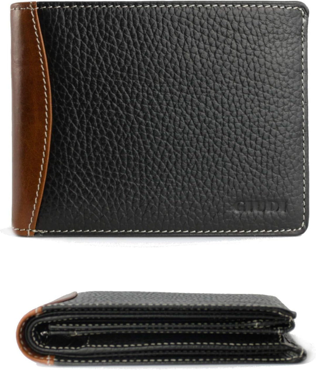 GIUDI ® Geldbörse Herren Mittel-Gross Mit Reissverschluss Pflanzlich gegerbtes Rindsleder (Braun), B