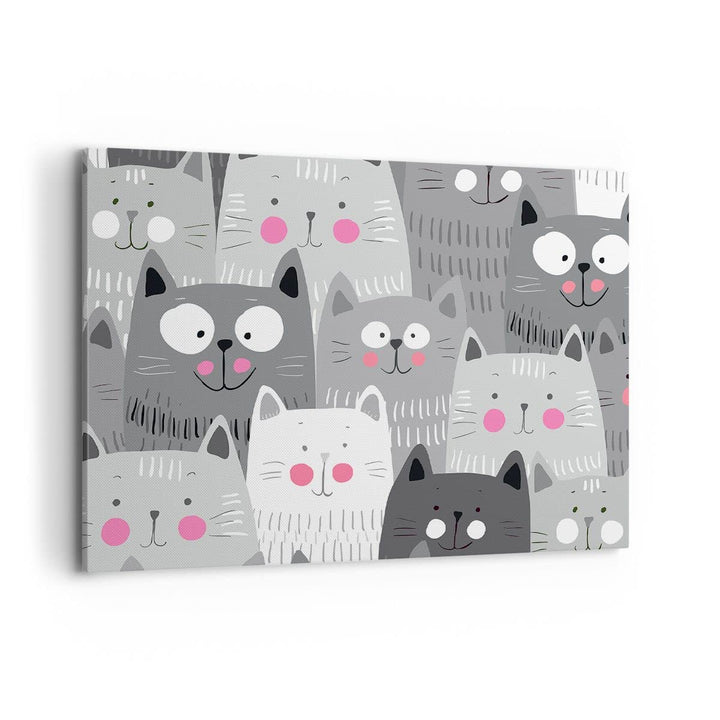 Bilder auf Leinwand 100x70cm Leinwandbild Kittys Tiere Illustration Gross Wanddeko Bild Schlafzimmer