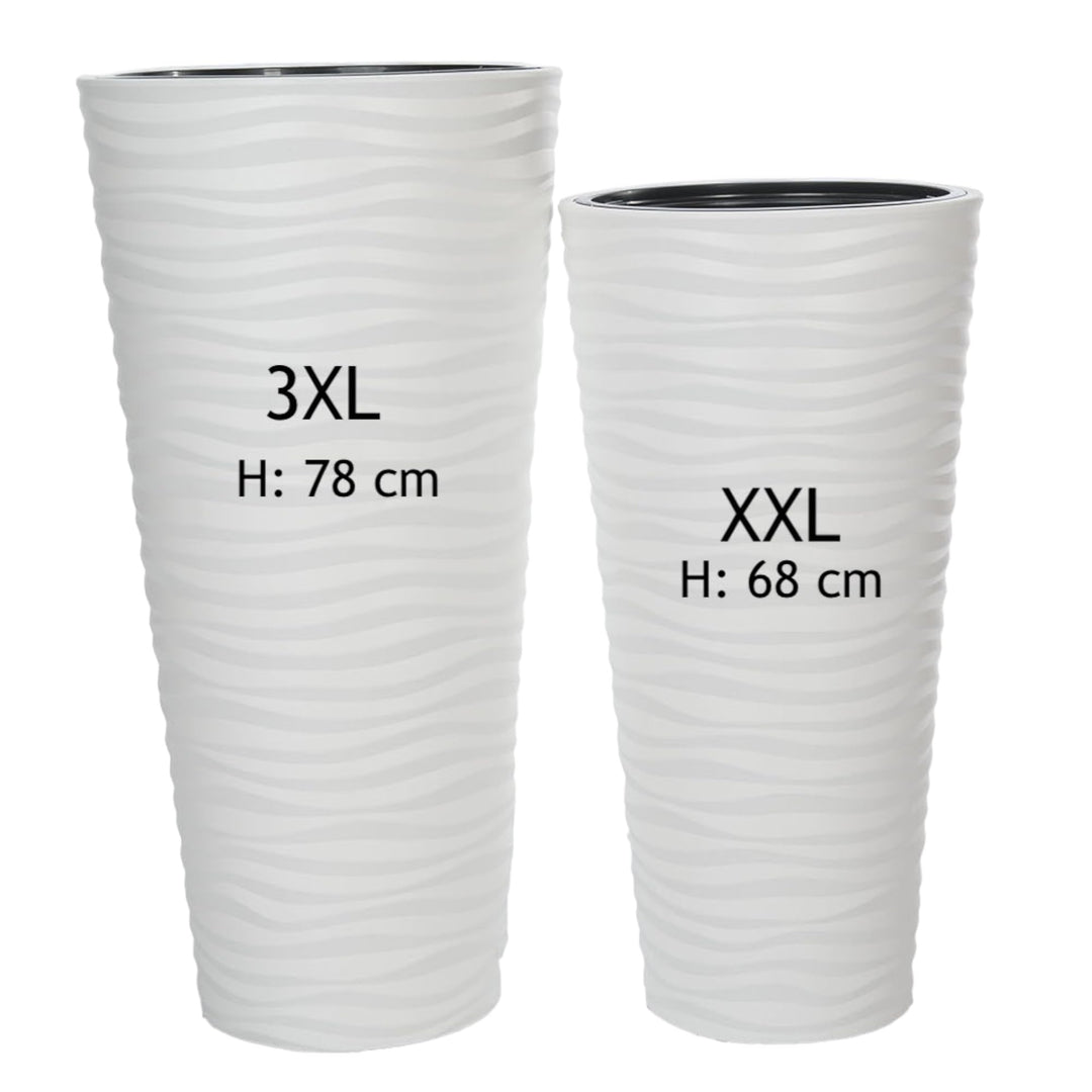 MELTOM Blumenkübel Welle Slim Rund Einsatz Pflanzgefäss 3D Effekt Wellen Set 2: XXL 3XL Weiss