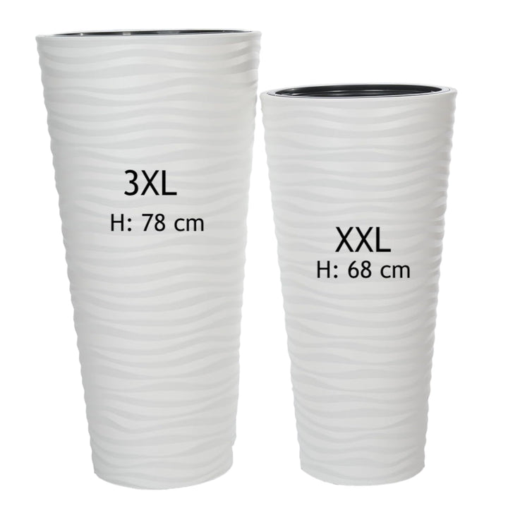 MELTOM Blumenkübel Welle Slim Rund Einsatz Pflanzgefäss 3D Effekt Wellen Set 2: XXL 3XL Weiss
