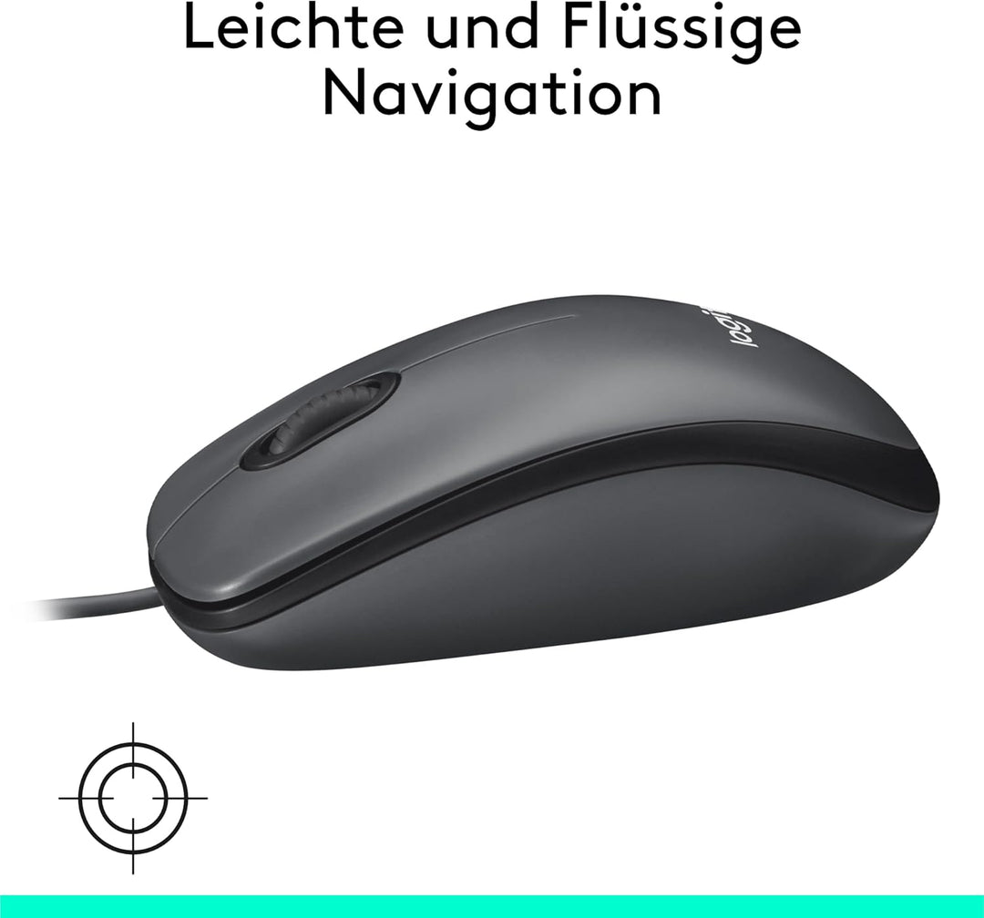 Logitech M100 Kabelgebundene USB-Maus, 3 Tasten, 1000 DPI Optical Tracking, Für Links- und Rechtshän