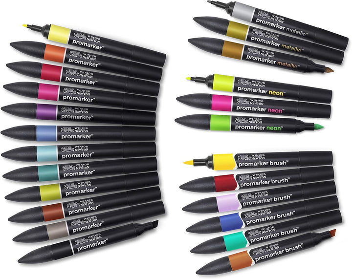 Winsor & Newton 0290037 Professioneller Layout Mixed Marker 24 Farben Set, 24 im Wallet, 2 Spitzen,
