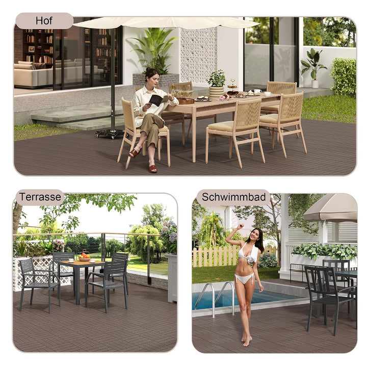 Laneetal 22er Set WPC Holz Fliese Terrassenfliesen klicksystem 30x30cm für Terrasse und Balkon Boden