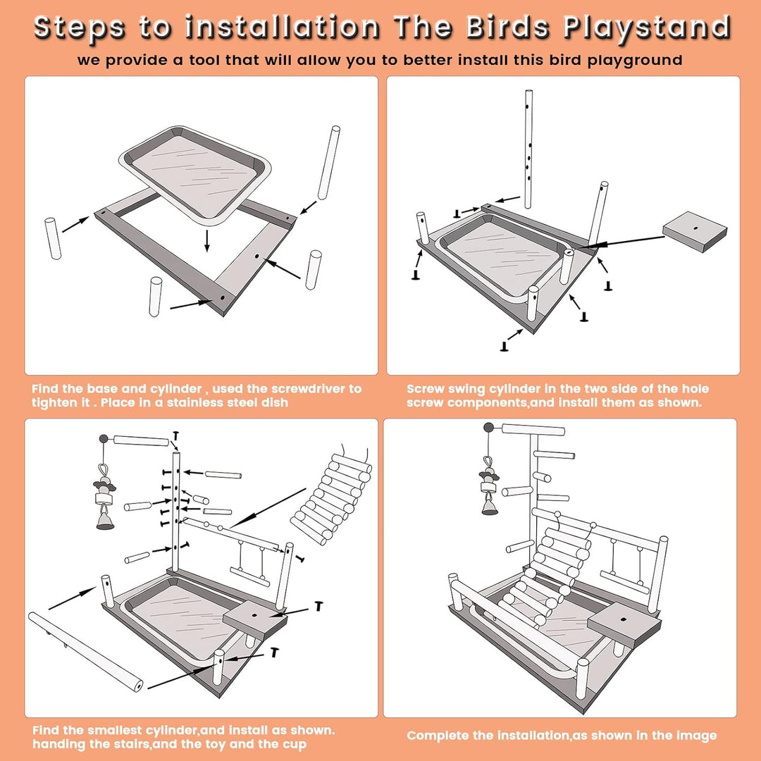 WishesMar Wellensittich Spielplatz Vogel-Spielplatz mit Feeder-Cup Spielzeug Leiter Erklimmen Schauk