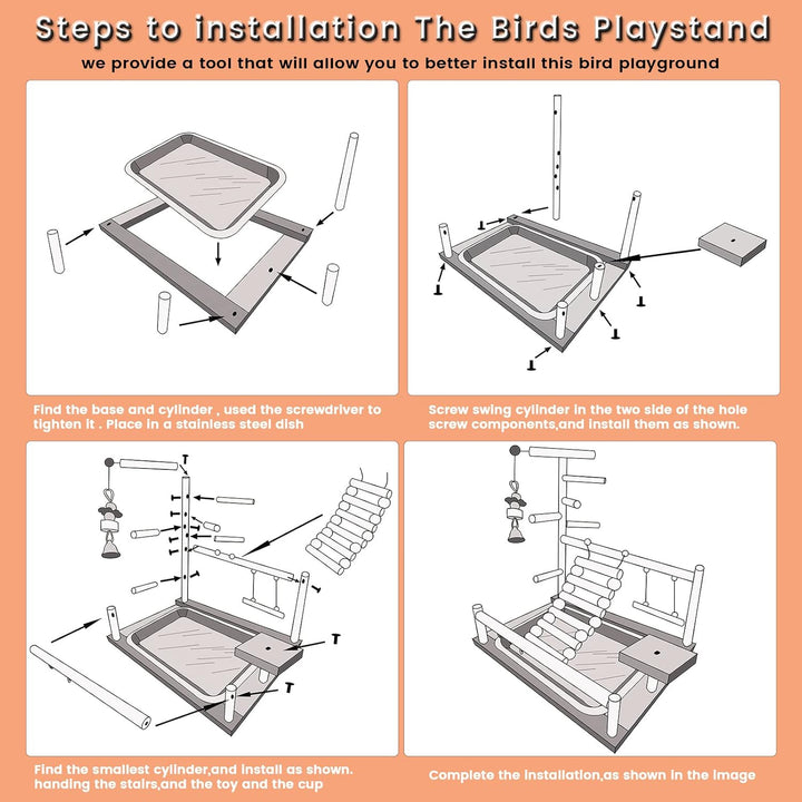 WishesMar Wellensittich Spielplatz Vogel-Spielplatz mit Feeder-Cup Spielzeug Leiter Erklimmen Schauk