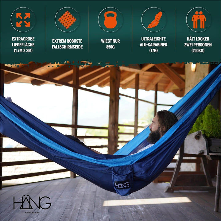 HÄNG® Camping Hängematte Outdoor Nylon Fallschirmseide für 2 Personen - 300 x 170cm Mobile Ultra-lei
