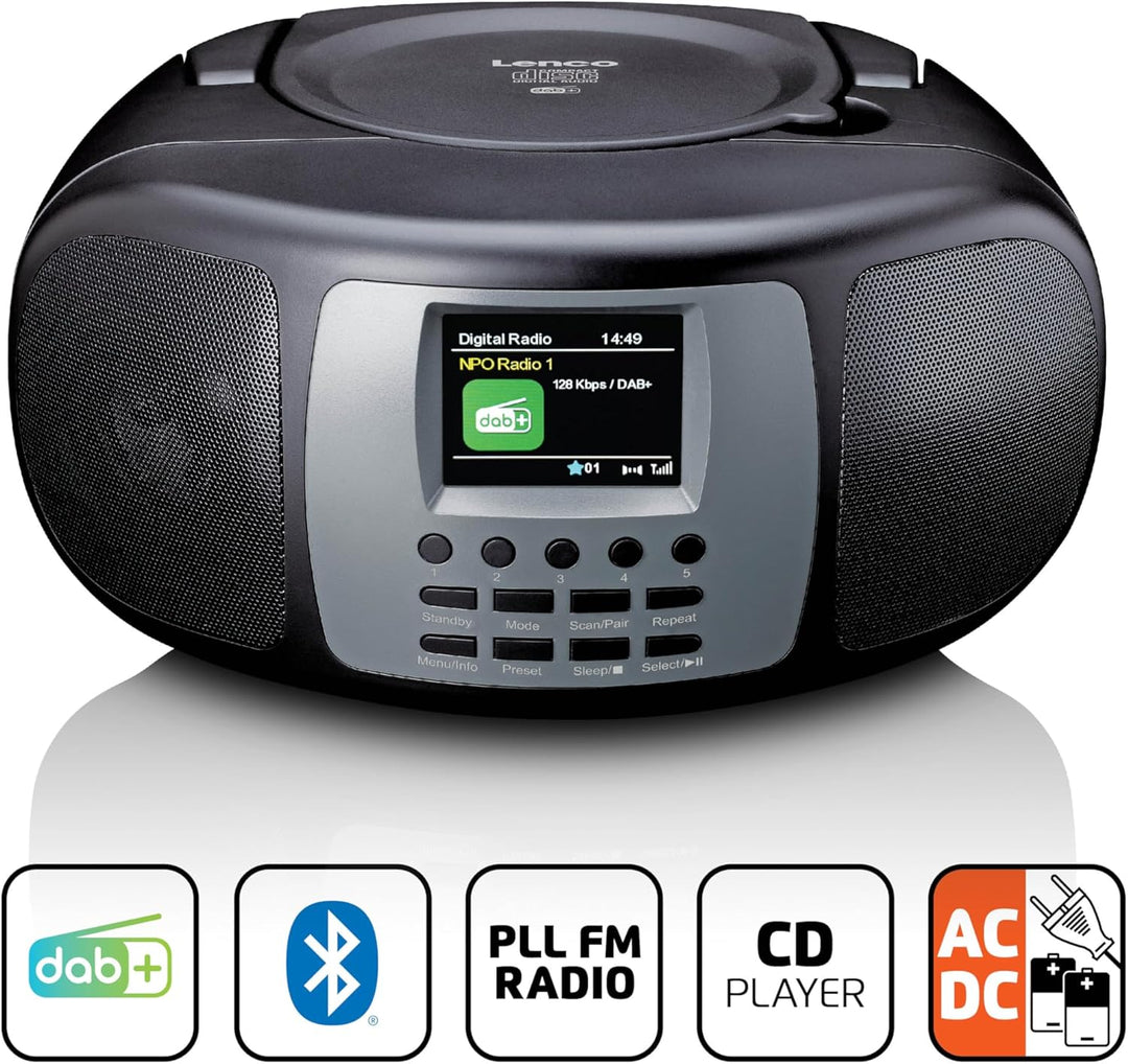 Lenco SCD-860 - tragbares CD-Radio - DAB+ und FM Radio - Bluetooth - Toploader CD-Player - 2,4 TFT D