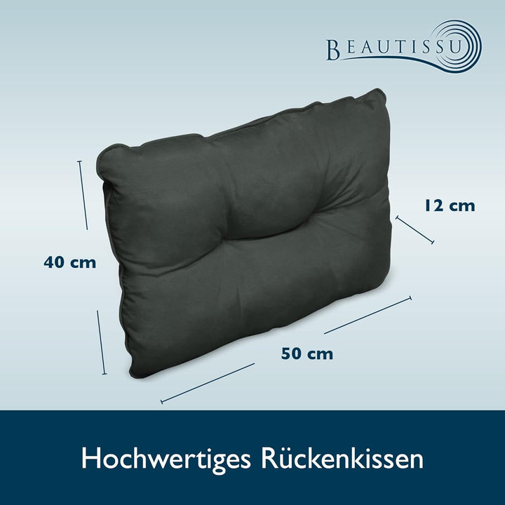 Beautissu Lounge Outdoor Rückenkissen 50x40x12 cm – Wetterfest & Pflegeleicht Gartenkissen Schmutzab