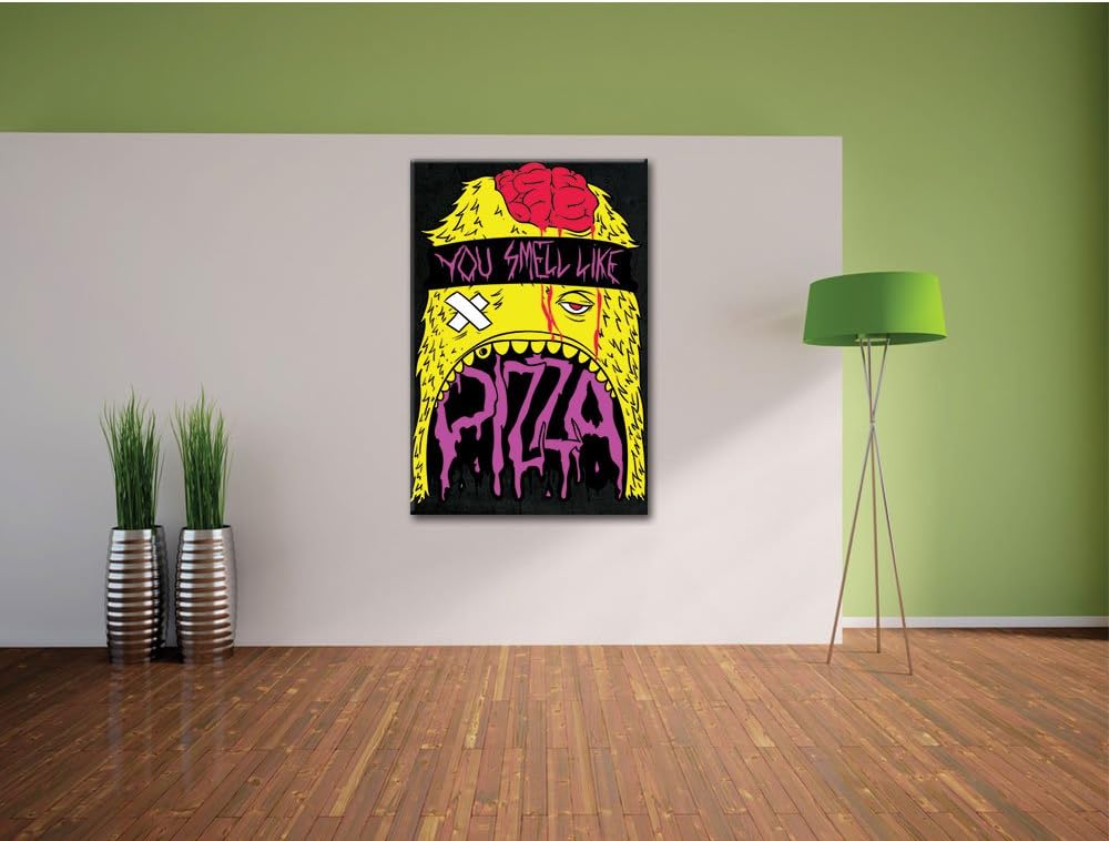 You smell like Pizza black Bild auf Leinwand, XXL riesige Bilder fertig gerahmt mit Keilrahmen, Kuns