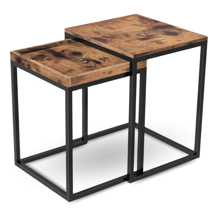 holz4home® Couchtisch Eckig, 2er Set Lannies | 45x40x55 cm | einfache Montage | Industrial-Look Brau