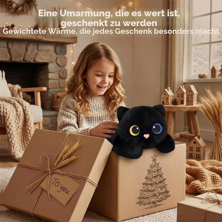 Mewaii Gewichteter Schwarze Katze Kuscheltier mit Mikrowellen-Wärmekissen – 2,3 kg Gewichtskuschelti