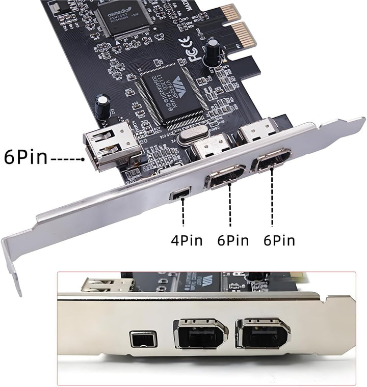 CY Karte PCI-E 1X 4X 16X auf Firewire 400 Capture Card IEEE 1394a PCI Express 4 Ports Karte 6Pin und