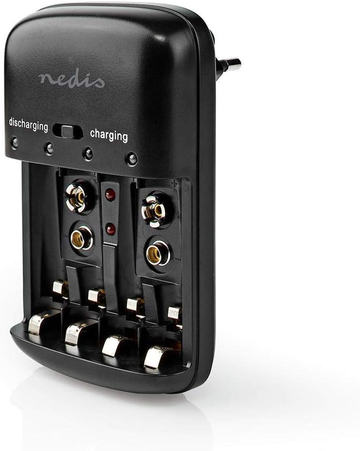 Pilas-Cargador NiMH AA/AAA | 1,2 VDC / 9 VDC | 200,00 mA A | Carga Gradual | Euro/Typ C (CEE 7/16) |
