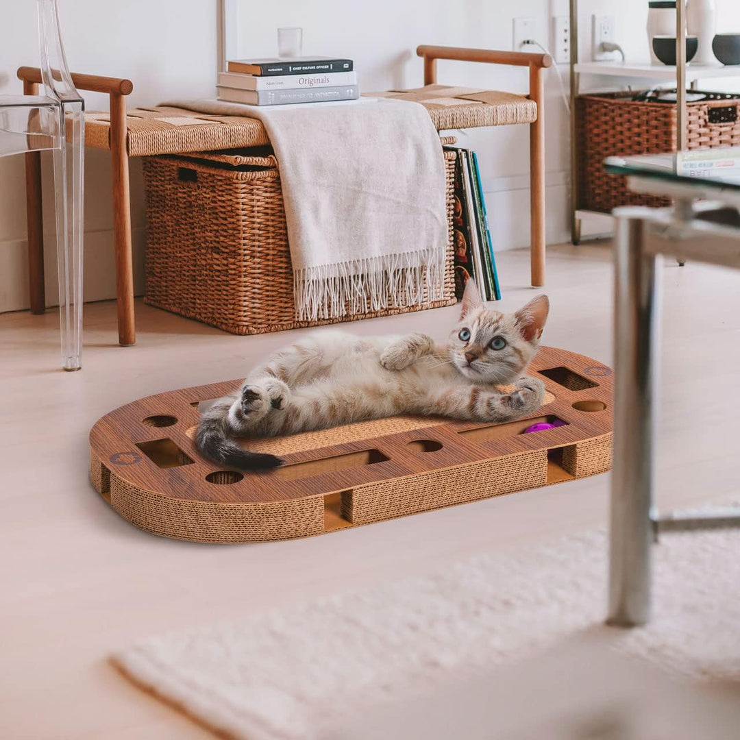 CanadianCat Company | PlayPlate Katzenspielplatz 65 x 35 x 5,8 cm mit integrierter Kratzpappe, inter