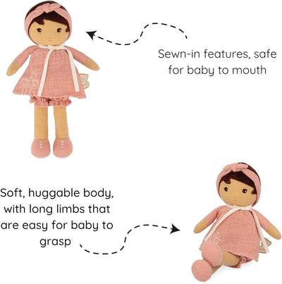 KALOO - Tendresse – My First Amandine Doll – Cloth Doll 32 cm – Pink Chiffon Dress – Matte Skin – Pr