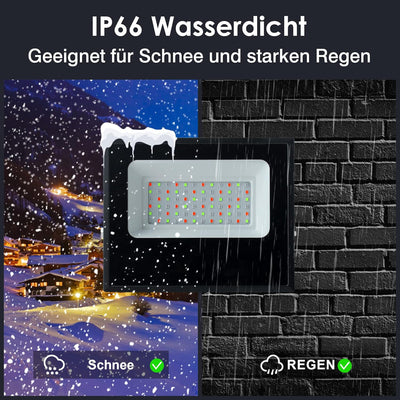 RGB LED Strahler, 2 Stück Aussen 60W Flutlicht Mit Fernbedienung Und Bluetooth APP, 16 million Farbe