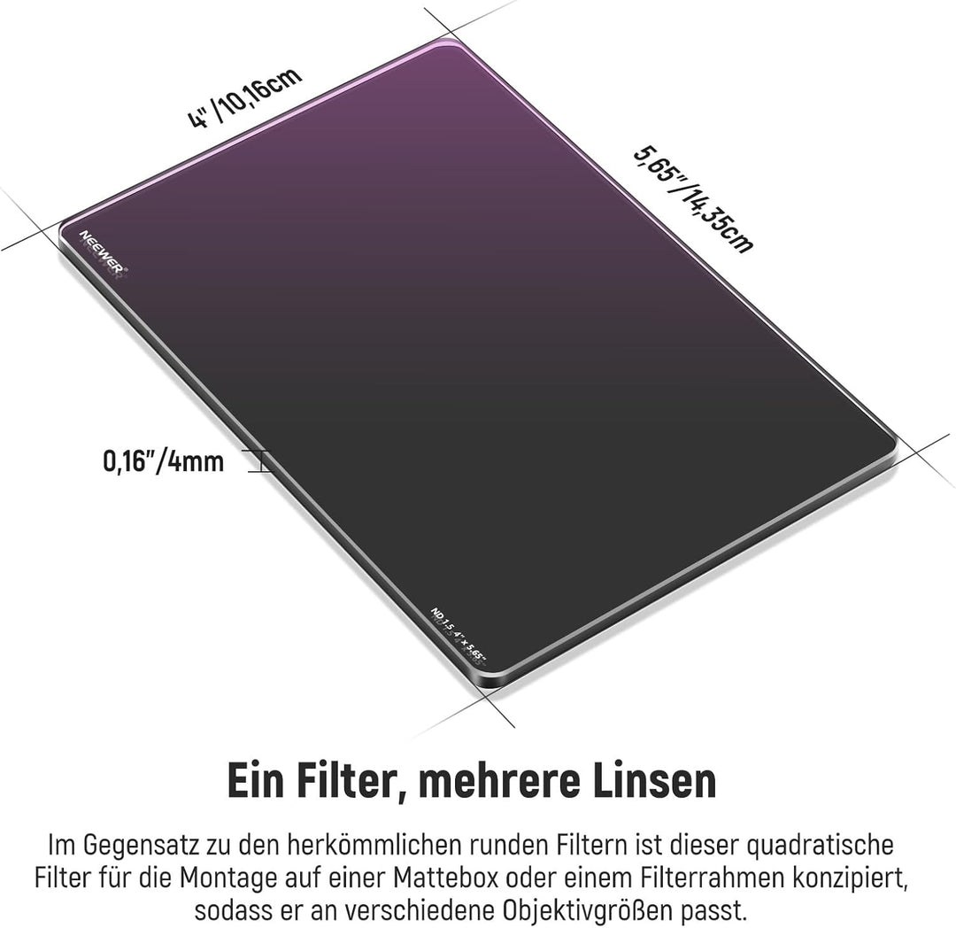 NEEWER ND1,5 (5 Stops) quadratischer ND Filter, 4 x 5,65Zoll, doppelseitiger 30 Multi Nano beschicht