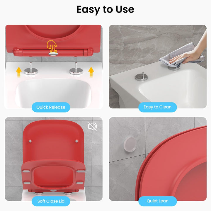 WC Sitz Eckig Form, Toilettendeckel mit Absenkautomatik, Klobrille Duroplast mit Schnellverschluss,