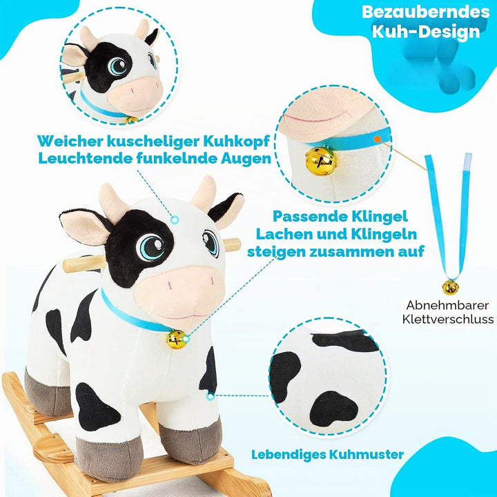 FUNLIO Kuh-Schaukelpferd für Kinder 1–3 Jahre, niedliches Baby-Schaukelpferd mit weichem Kopf, funke