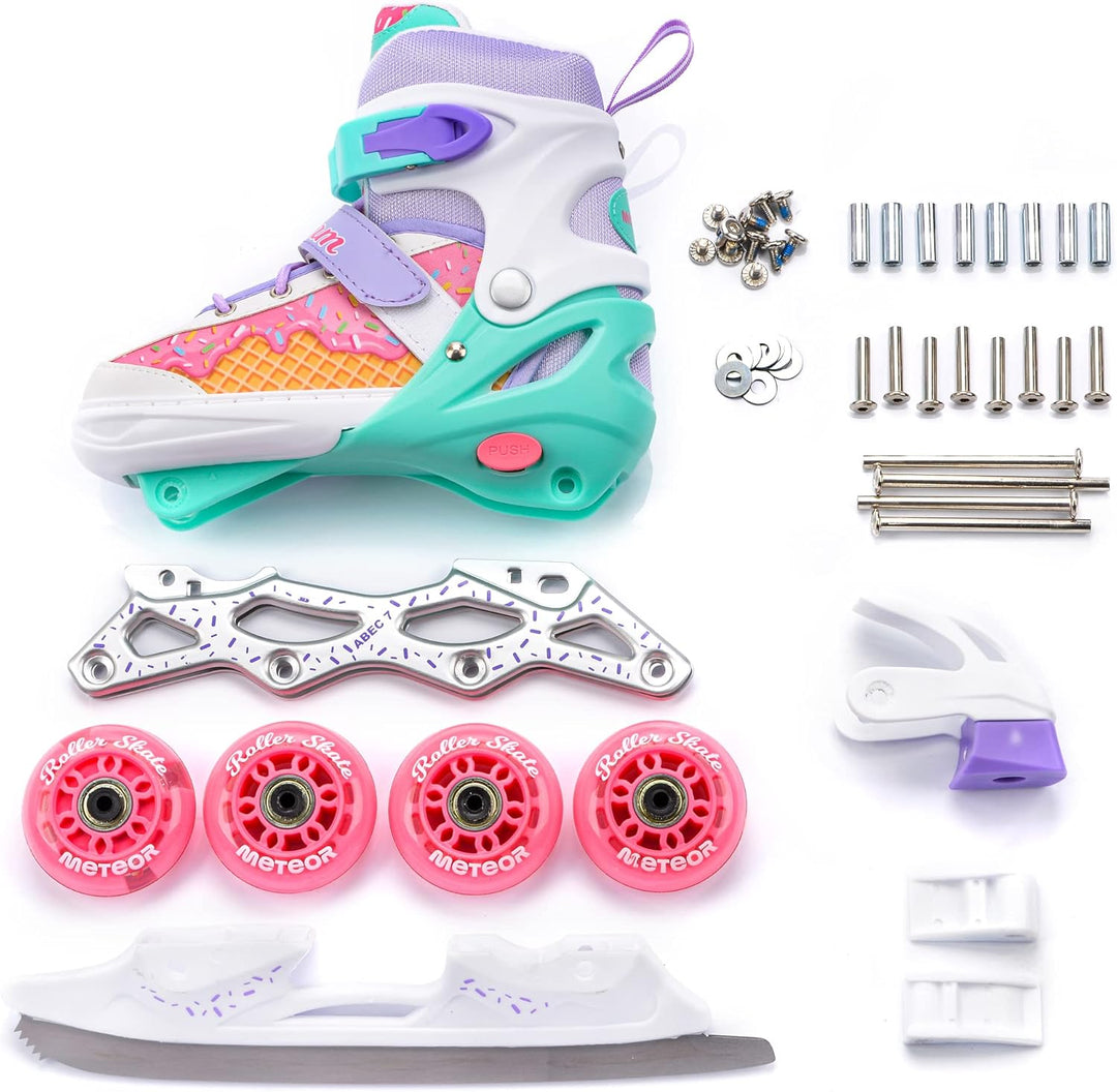 meteor® Inlineskates 4in1 Kinder Inliner Rollschuhe Roller Blades Quad Skates Carbon Kinder Inlinesk