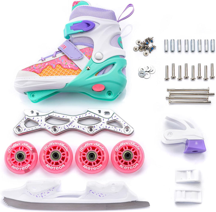 meteor® Inlineskates 4in1 Kinder Inliner Rollschuhe Roller Blades Quad Skates Carbon Kinder Inlinesk