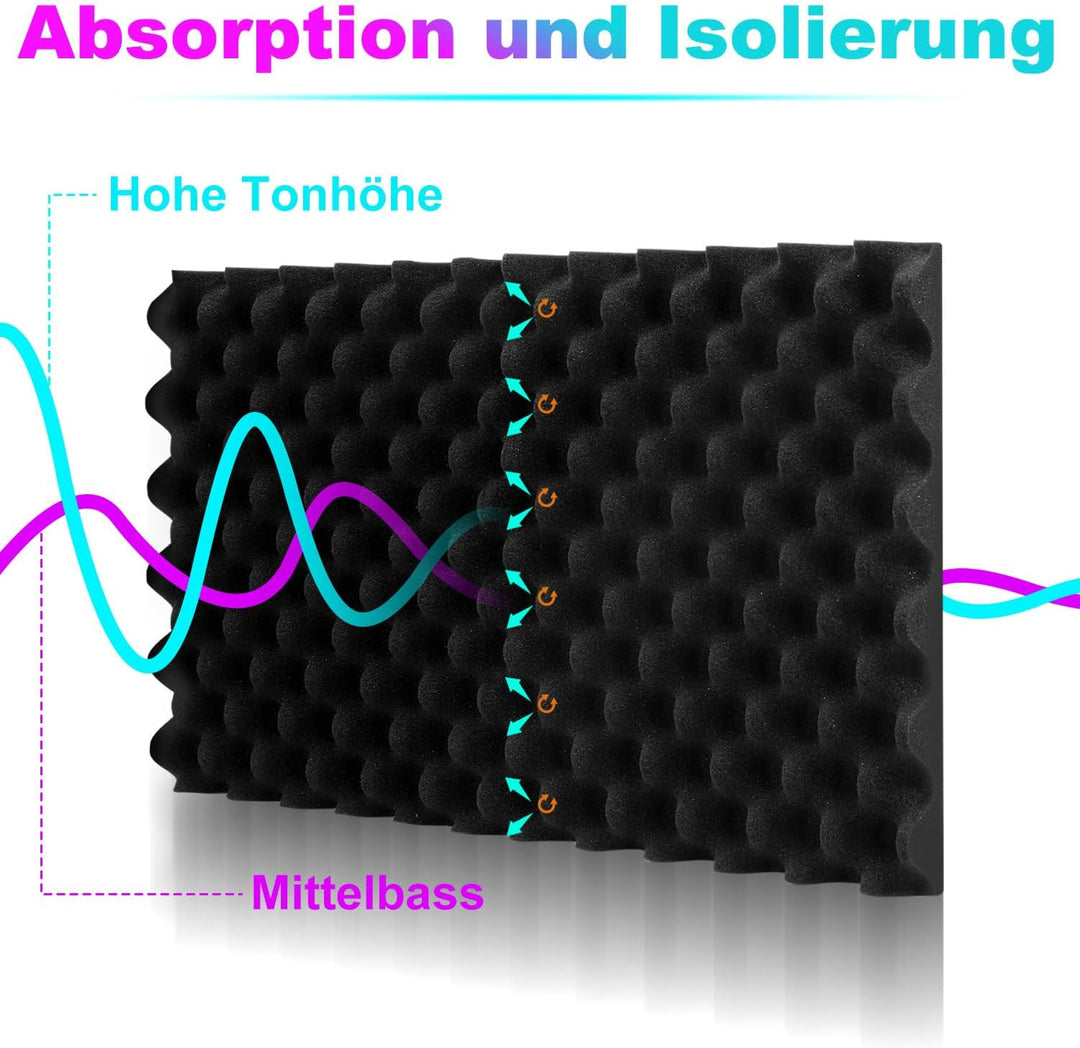 Akustikschaumstoff Schallabsorber, 48 Stück Akustikplatten Selbstklebend, Schallabsorber Wand, Schal