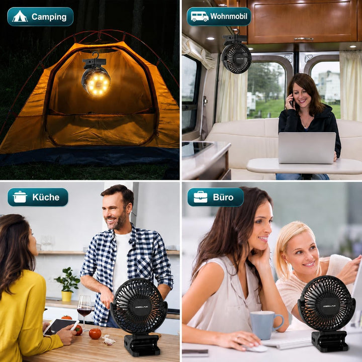 15,2 cm (6 Zoll) 12000 mAh Clip Ventilator Akku mit Fernbedienung, USB wiederaufladbar mit LED-Licht
