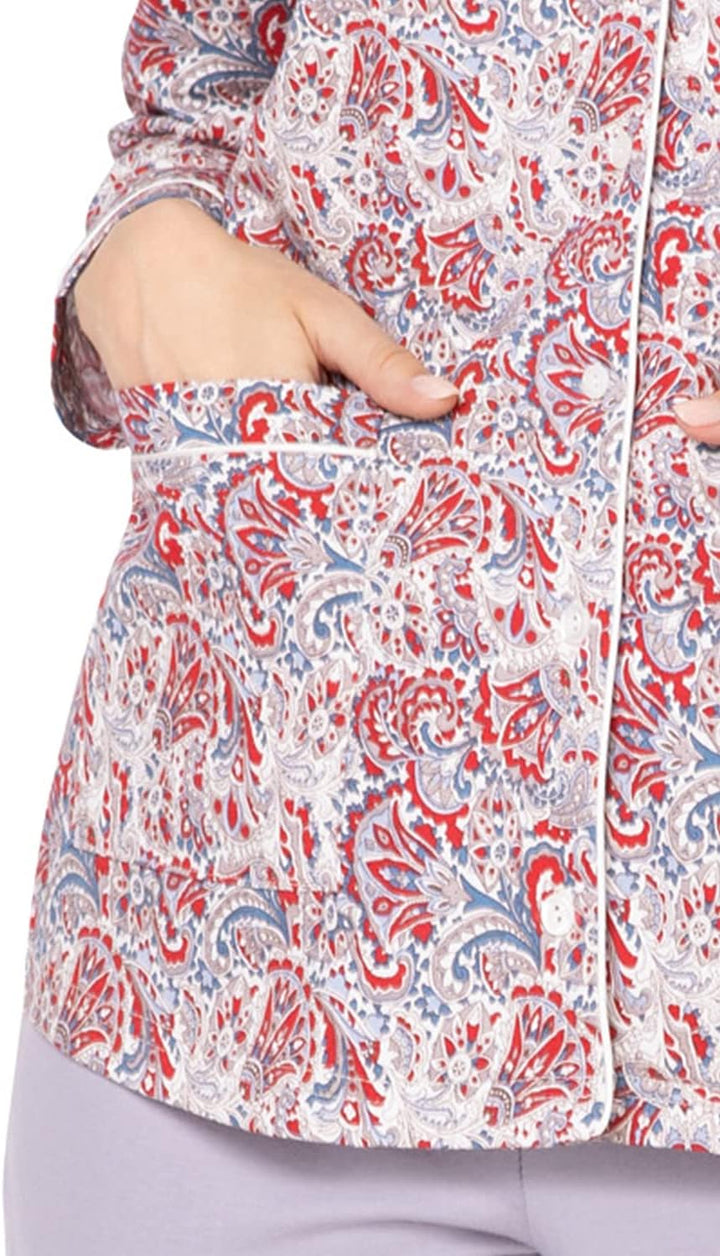 e.Femme Damen Schlafanzug Judy 2267 oder 2274 aus 100% Baumwolle 36 Rot/Hellgrau, 36 Rot/Hellgrau