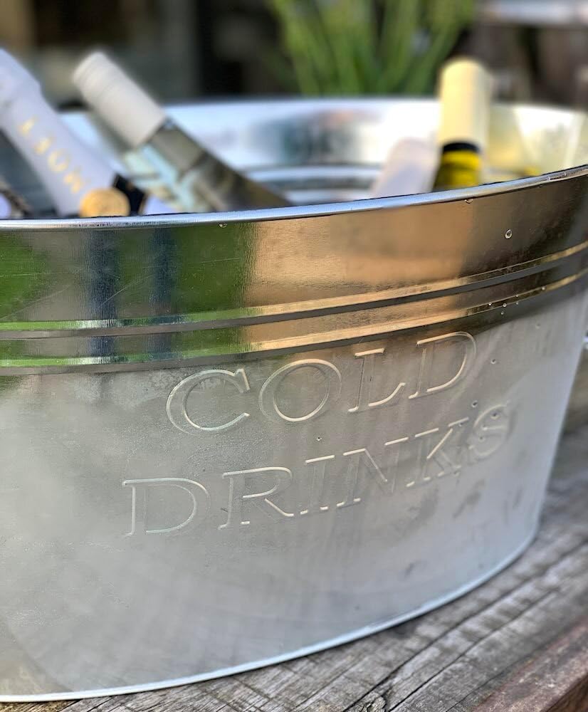 zeitzone Getränkekühler Zinkwanne XL Cold Drinks Grosser Sektkühler mit Henkel für Flaschen Gartenpa