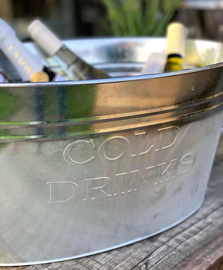 zeitzone Getränkekühler Zinkwanne XL Cold Drinks Grosser Sektkühler mit Henkel für Flaschen Gartenpa