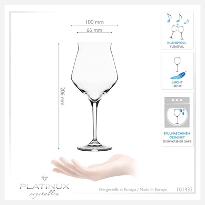 PLATINUX Biergläser Edel 400ml (max. 460ml) Biertulpen Set 6-Teilig aus Crystalline Glas Spülmaschin
