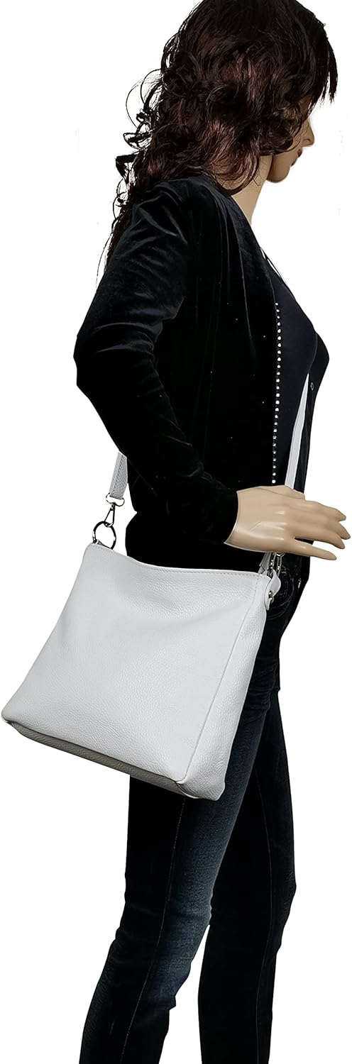 AmbraModa GL35 - Damen Handtasche Schultertasche Umhängetasche aus genarbtem Rindsleder Beige Creme,