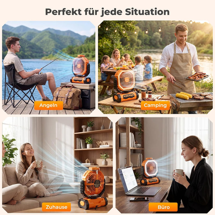 Outdoor Camping Ventilator mit Licht, 20000mAh Akku, wiederaufladbarer tragbarer Ventilator mit Fern