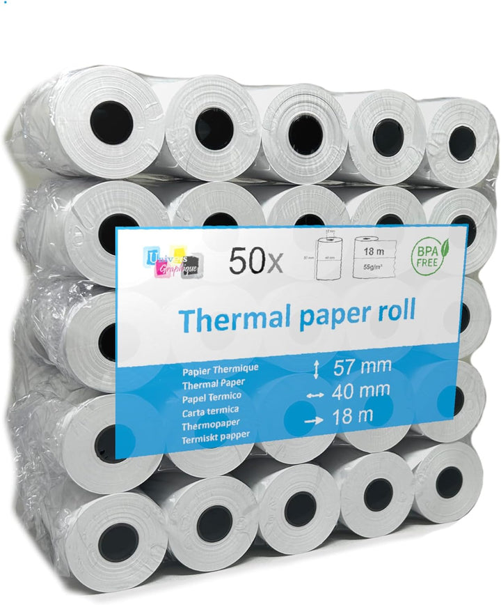 50 EC-Cash Thermorollen 57 x 40 x 12 für EC-Geräte mit Thermodrucker, Thermopapier EC-Cash Bonrolle,