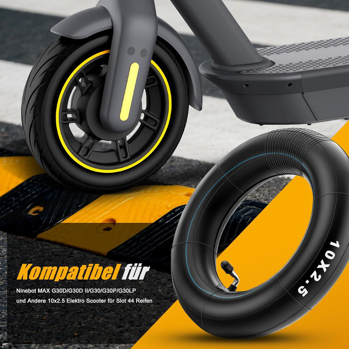E Scooter Schlauch 10x2.50, 60/70-6.5 Schlauch Dickwandig & Haltbarem mit Silberne Ventil 90°, 10 Zo