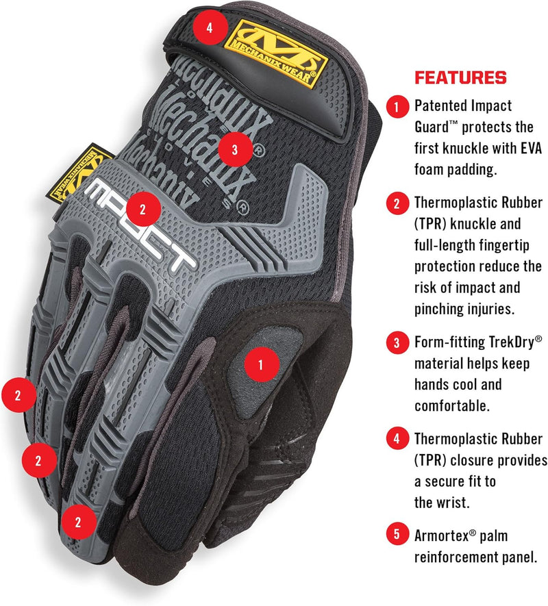 Mechanix Herren M-impact HANDSCHUH M PACT SCHWARZ GRAU GR XL, SCHWARZ/GRAU, XL EU XL Schwarz/Grau, X