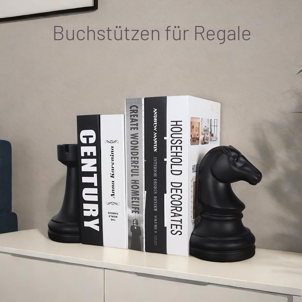 Dekorative Buchstützen, Schach-Buchstützen, Schwarze Buchstützen, einzigartige Buchstützen, Dekorati