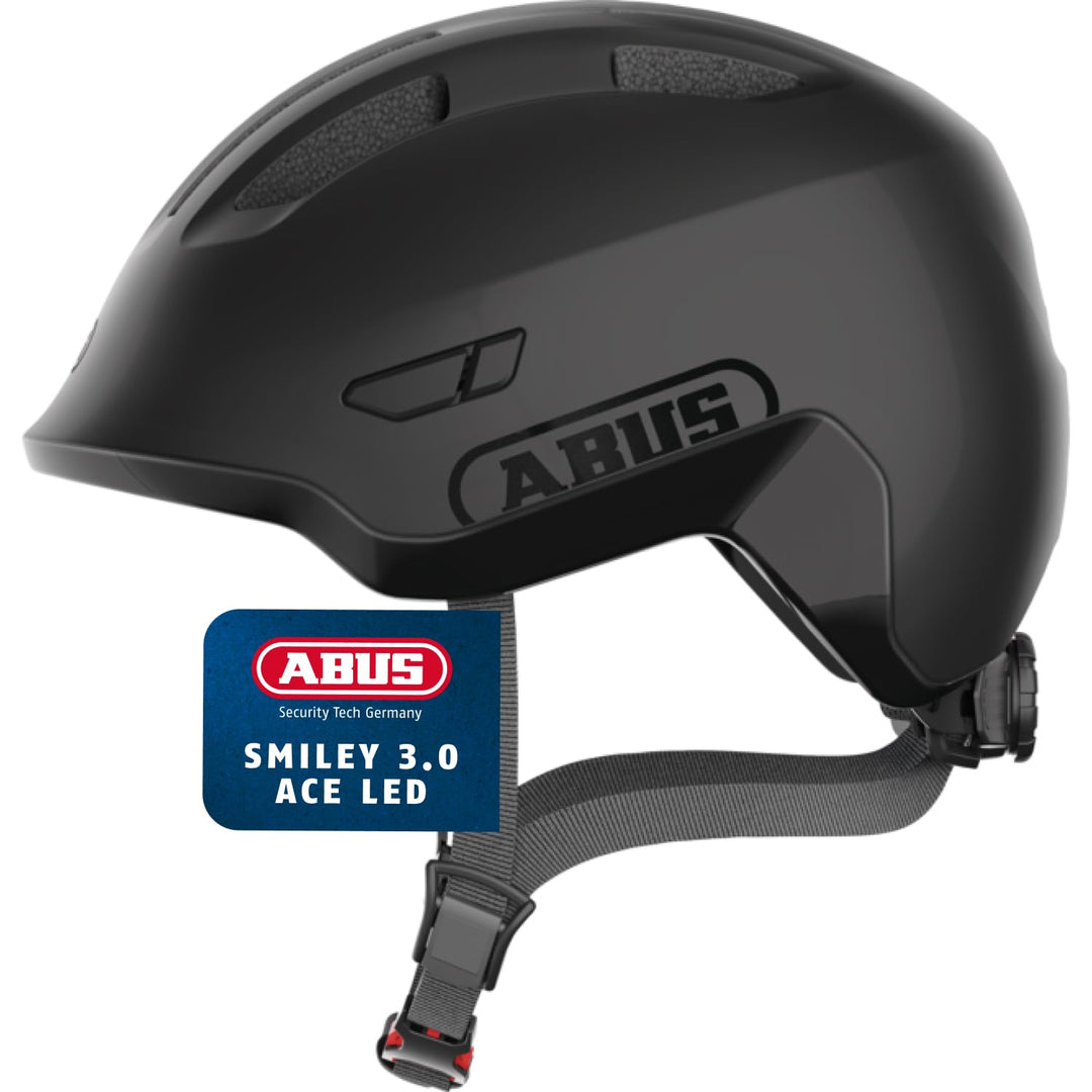 ABUS Kinderhelm Smiley 3.0 ACE LED - Fahrradhelm mit Licht - tiefe Passform &amp; Platz für einen Zopf -