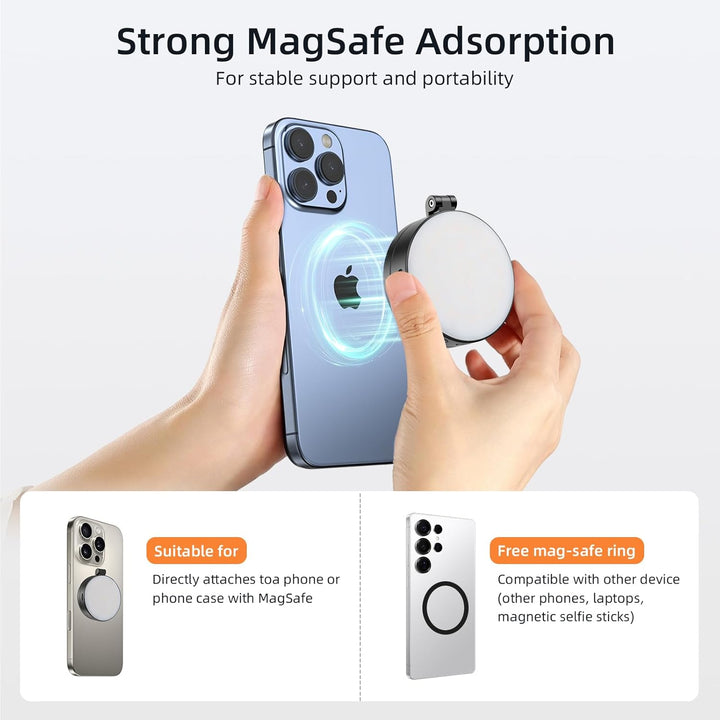 Magnetische Selfie-Licht, Handy-Licht kompatibel, 5 Level 2500K-6500K, CRI 95+, 360° LED Selfie Ring