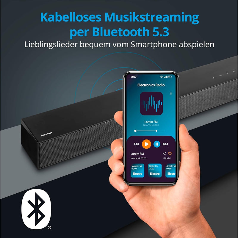 MEDION S61022 3.1 Dolby Atmos Soundbar mit kabellosen Subwoofer (für TV Geräte, Bluetooth 5.3, HDMI