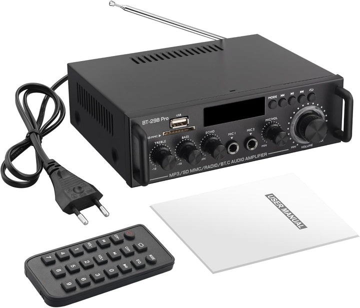PROZOR Audio Power Stereo Verstärker Bluetooth 5.0 Verstärker Hifi Stereo Amplifier mit 2 Kanal, Bas