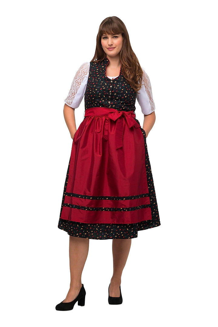 Ulla Popken Damen Dirndl Viola Knöpfe Kleid, Schwarz