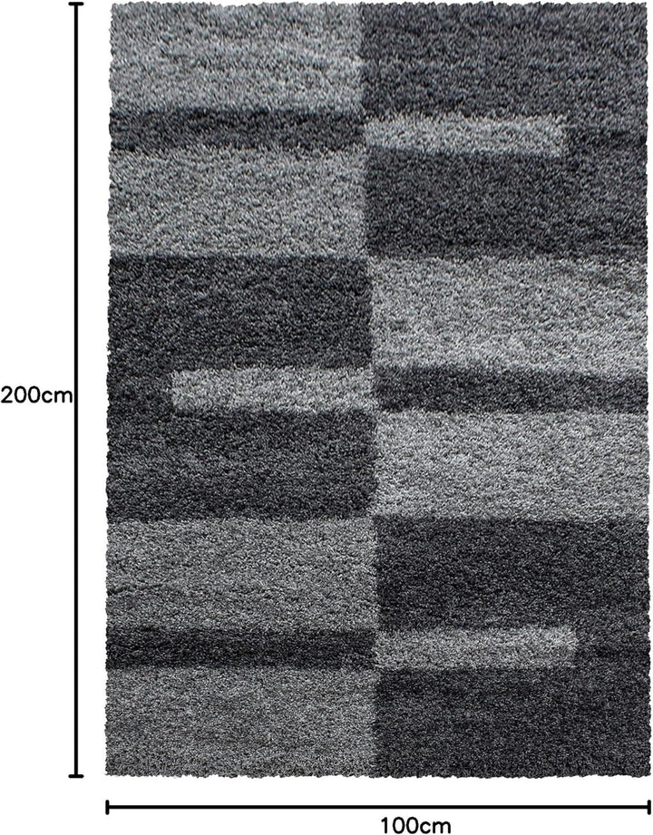 Carpetsale24 Teppich Wohnzimmer Moderne Kariert Design Shaggy Flokati 100 x 200 cm Grau - Hochflor T